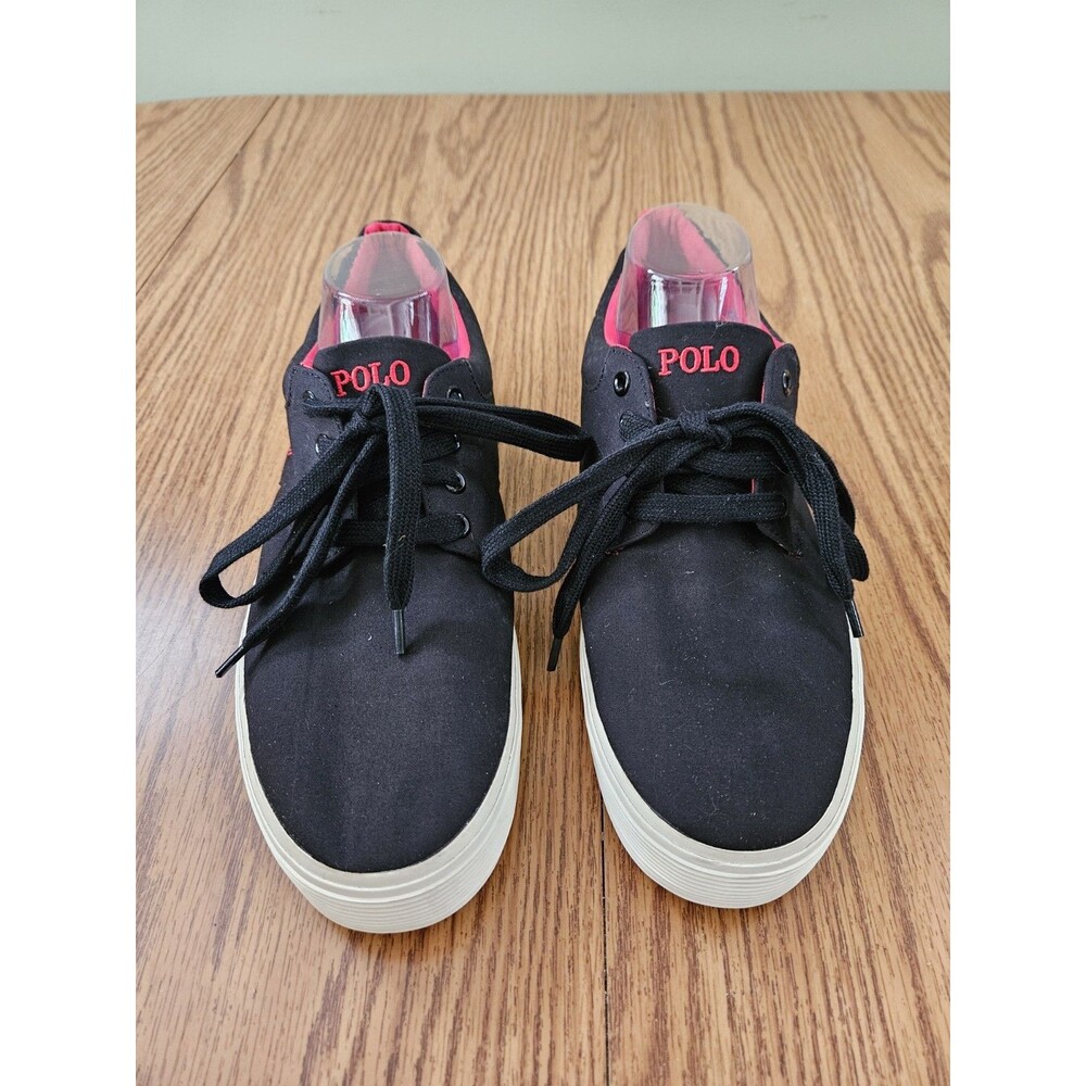 Polo Ralph Lauren Felton Canvas Sneakers Black Red Men's Size 10.5D Lace Up